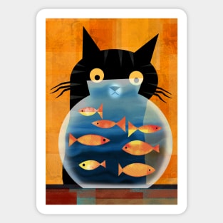 Black Cat and Goldfish Bowl Sticker